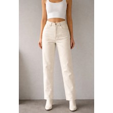 İnce Moda Giyim Kadın Yüksek Bel Straight Fit Jean Pantolon – Kahverengi / Mavi / Ekru