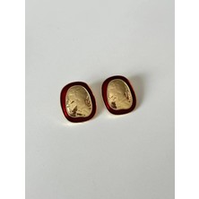 14K Çelik Üzeri Altın Kaplama Bordo Kenarlı Mng Küpe