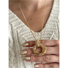 14K Çelik Üzeri Altın Kaplama Iç Içe Halka Özel Seri Kolye