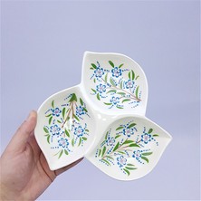 Sharp & Art Seramik Kahvaltılık, Sosluk, Çerezlik ve Sunum Tabağı, 3 Bölmeli Elişlemesi