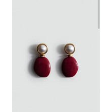 Çelik Inci Detaylı Bordo Kemik Mng Küpe