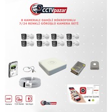 Hikvision Cctvpazar 8 Kameralı Dahili Mikrofonlu 7/24RENKLI Görüşlü Kamera Seti