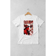 Texrium Yıldız Gözlüklü Retro Boğa Baskılı %100 Pamuk Tasarım Unisex T-Shirt