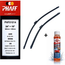 Phaff Volkswagen Caddy 3 (2004-2006) Ön Silecekleri (Sol Sağ 600MM + 480MM) ve Börfh 32 ML Konsantre Cam Suyu Şampuanı