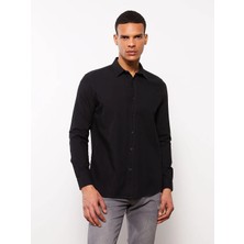 LC Waikiki Siyah Slim Fit Uzun Kollu Gabardin Erkek Gömlek