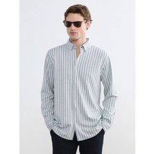 LC Waikiki Gri Slim Fit Çizgili Erkek Gömlek