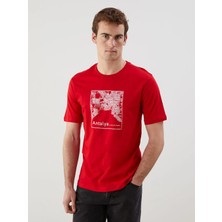 LC Waikiki Kırmızı Bisiklet Yaka Antalya Baskılı Penye Erkek Tişört