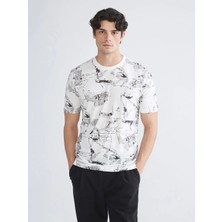 LC Waikiki Ekru Bisiklet Yaka Baskılı Penye Erkek Tişört