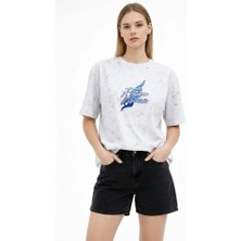 Veralya Asit Yıkamalı Oversize Tişört Future Worlds Baskılı Bisiklet Yaka Kısa Kollu Streetwear %100 Pamuk Street Style Tshirt