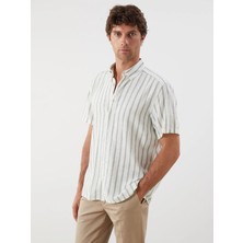 LC Waikiki Yeşil Regular Fit Kısa Kollu Çizgili Armürlü Erkek Gömlek