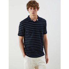 LC Waikiki Lacivert Polo Yaka Çizgili Erkek Dokulu Tişört