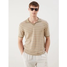 LC Waikiki Bej Polo Yaka Çizgili Erkek Tişört