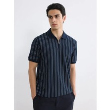 LC Waikiki Lacivert Polo Yaka Çizgili Erkek Tişört