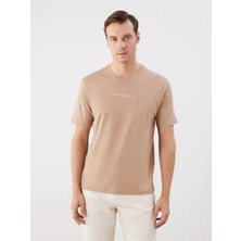 LC Waikiki Kahverengi Bisiklet Yaka Baskılı Penye Erkek Tişört