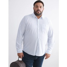 LC Waikiki Lacivert Büyük Beden Uzun Kollu Çizgili Erkek Gömlek