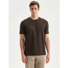 LC Waikiki Kahverengi Bisiklet Yaka Erkek Tişört