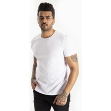 Rizzup Erkek/unisex Beyaz Slim Fit Dar Kesim Bisiklet Yaka Pamuklu Likralı Basic Tişört 1801131