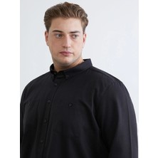 LC Waikiki Siyah Büyük Beden Regular Fit Uzun Kollu Gabardin Erkek Gömlek