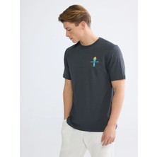 LC Waikiki Antrasit Bisiklet Yaka Baskılı Penye Erkek Tişört