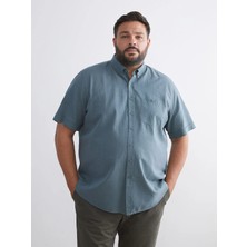LC Waikiki Yeşil Regular Fit Kısa Kollu Keten Karışımlı Erkek Gömlek