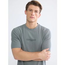 LC Waikiki Gri Bisiklet Yaka Baskılı Erkek Tişört