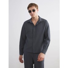 LC Waikiki Antrasit Regular Fit Uzun Kollu Armürlü Erkek Gömlek