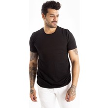 Rizzup Erkek/unisex Siyah Slim Fit Dar Kesim Bisiklet Yaka Pamuklu Likralı Basic Tişört 1801131