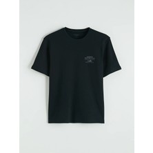 LC Waikiki Siyah Bisiklet Yaka Baskılı Erkek Tişört