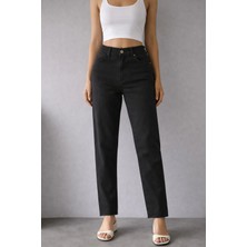 İnce Moda Giyim Yüksek Bel Straight Fit Siyah Jean Pantolon