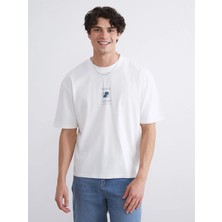 LC Waikiki Ekru Bisiklet Yaka Baskılı Penye Erkek Tişört