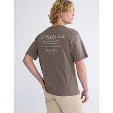 LC Waikiki Kahverengi Bisiklet Yaka Yazı Baskılı Erkek Tişört