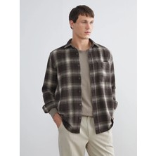 LC Waikiki Kahverengi Regular Fit Ekose Yün Karışımlı Erkek Oduncu Gömlek