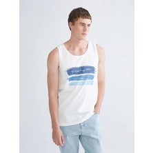 LC Waikiki Ekru Bisiklet Yaka Baskılı Erkek Kolsuz Tişört