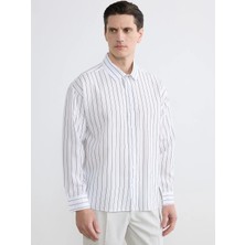 LC Waikiki Beyaz Regular Fit Çizgili Erkek Gömlek