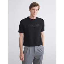 LC Waikiki Siyah Bisiklet Yaka Baskılı Erkek Tişört