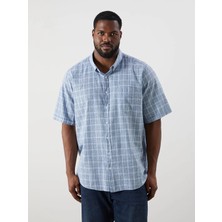 LC Waikiki Indigo Büyük Beden Regular Fit Kısa Kollu Ekose Erkek Gömlek