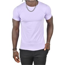 Rizzup Erkek/unisex Lila Slim Fit Dar Kesim Bisiklet Yaka Pamuklu Likralı Basic Tişört 1801131