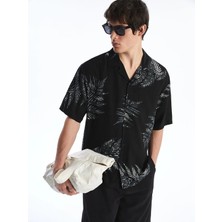 LC Waikiki Siyah Regular Fit Kısa Kollu Desenli Viskon Erkek Gömlek