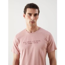 LC Waikiki Pembe Bisiklet Yaka Baskılı Penye Erkek Tişört