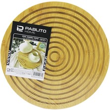 Store Mania Ieg™ Yuvarlak Çift Taraflı=düz - Dalgalı Oyuk Kanallı Ahşap Bambu Sunum Tepsi 28CM ()