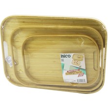 Store Mania Ieg™ Dikdörtgen - 3 Boy Bambu Ahşap Tepsi Seti 22X33--28X40--33X45CM ()