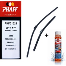 Phaff Peugeot 207 (2006-2012) Ön Silecekleri (650MM + 430MM) ve Börfh 32 ML Konsantre Cam Suyu