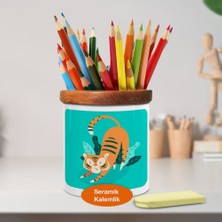 Asilmeydan Esneyen Sevimli Kaplan Ahşap Seramik Kalemlik - 2147996898