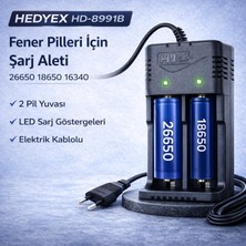 Hedyex HD-8991B Fener Pili Şarj Aleti 2li 26650 18650 16340 Piller Için Şarj Cihazı