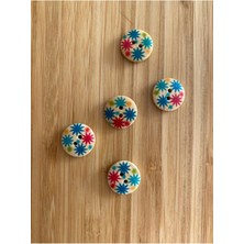 Kartopu Yıldız Desen Boyama Doğal Ahşap Düğme 15 Mm.  5'li Paket. Yıldız.