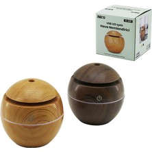 Store Mania Ieg™ Yuvarlak Ahşap Görünümlü USB Şarjlı - Işıklı Hava Nemlendirici - Buhar Makine - Ko