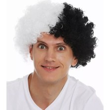 Store Mania Ieg™ Siyah Beyaz Kıvırcık Afro Bonus Peruk Taraftar Bonus Saç