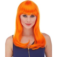 Store Mania Ieg™ Turuncu Renk Uzun Düz Parti Peruğu