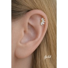 Sacce Scarves & Accessories 316L Çelik Altın Kaplama Zirkon Taşlı Yuvarlak Piercing – Helix, Tragus ve Kıkırdak İçin Şık Takı