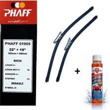 Phaff Dacia Logan 2 (2015-2020) Ön Silecekleri (550MM+480MM) ve Börfh 32 ml Konsantre Cam Suyu Şampuanı Seti